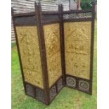 An early 20th cent hardwood and gilt metal screen