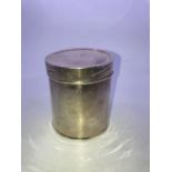 A silver lidded cylindrical cannister, by Mappin & Webb, Sheffield 1936, height 8.3cm. (115.7g)