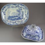 An early nineteenth century blue and white transfer-printed Italian Scenery vegetable tureen and