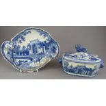 An early nineteenth century blue and white transfer-printed Rogers shaped dessert dish in the