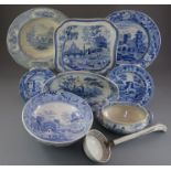 A group of early nineteenth century blue and white transfer-printed wares, c. 1820-40. To include: a