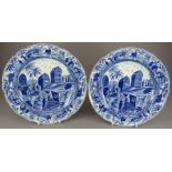 A pair of early nineteenth century blue and white transfer-printed Spode Caramanian series dinner