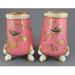 A pair of late nineteenth century Derby porcelain vases, c. 1880. They have fine raised and re-