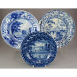 A group of four three nineteenth century blue and white transfer-printed plates, c. 1825. To