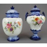 Two early twentieth century Royal Crown Derby porcelain covered vases, c. 1900. They are decorated