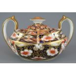 A late nineteenth century Royal Crown Derby porcelain two-handled covered sugar in pattern 2491,