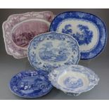 A group of mid to late nineteenth century blue and white transfer-printed wares, c. 1825-60. To