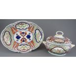 A late eighteenth century Derby porcelain hand-painted Kylin pattern sauce tureen and cover and