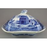 An early nineteenth century blue and white transfer-printed Spode Caramanian series vegetable tureen