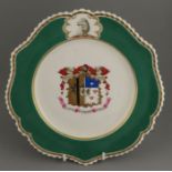 An early nineteenth century hand-painted porcelain Chamberlains Worcester armorial dinner plate with