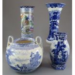 A group of early twentieth century blue and white transfer-printed vases, c. 1920-30. To include: an