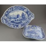 An early nineteenth century blue and white transfer-printed Spode Lucano pattern soup tureen stand