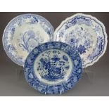 A group of early nineteenth century blue and white transfer-printed Spode floral soup dishes, c.