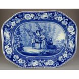 An early nineteenth century blue and white transfer-printed Hop Pickers pattern large platter, c.