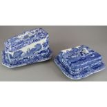 Two early twentieth century blue and white transfer-printed Spode Italian oval-mark butter dishes