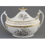 A Spode porcelain bat printed pattern 500 two-handled sugar box and cover, c. 1810-20. It is