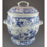 An early nineteenth century blue and white transfer-printed Spode slop pail and cover, c. 1820. It