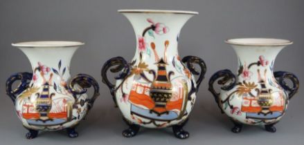 An early nineteenth century Spode porcelain hand-painted garniture of vases, c. 1820. They each