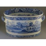 An early nineteenth century blue and white transfer-printed two-handled footbath, c. 1825. It