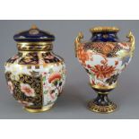 Two early twentieth century Royal Crown Derby porcelain vases, c. 1900-20. To include a covered