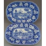 A pair of early nineteenth century blue and white transfer-printed Rogers Elephant pattern platters,