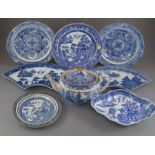 A group of early nineteenth century blue and white transfer-printed wares, c. 1800-1820. To include: