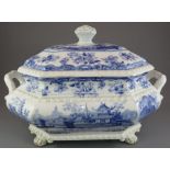 An early nineteenth century blue and white transfer-printed Minton Chinese Marine series lidded soup