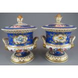 A pair of early nineteenth century Chamberlain Worcester footed and lidded two-handled sauce tureens