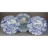 A group of early nineteenth century blue and white transfer-printed plates, c. 1825. To include: two