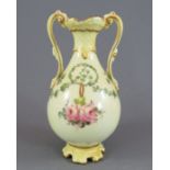 An early twentieth century Royal Crown Derby porcelain floral-decorated two-handled vase, c. 1901.