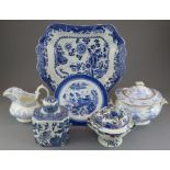 A group of early and mid-nineteenth century blue and white transfer-printed wares, c. 1820-60. To