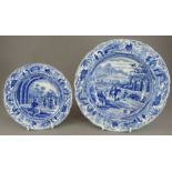 An early nineteenth century blue and white transfer-printed Spode Caramanian series soup dish and