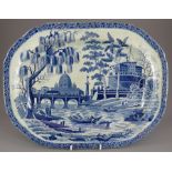 An early nineteenth century blue and white transfer-printed Tiber pattern platter, probably Lakin,