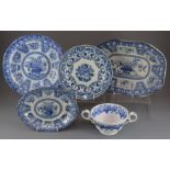 A group of early nineteenth century blue and white transfer-printed Spode wares, c. 1825. To