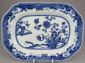 A mid-eighteenth century blue and white hand-painted Chinese platter, c. 1750-70. It is decorated