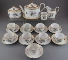 An early nineteenth century Spode porcelain bat printed tea service decorated with flower sprays, c.