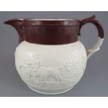 An early nineteenth century Spode feldspathic porcelain hunting sprig jug with spout drainer, c.