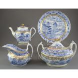 A group of early nineteenth century blue and white transfer-printed Spode porcelain Broseley tea