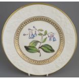 An early nineteenth century moulded dessert plate with hand-painted floral decoration to the