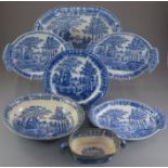 A group of early nineteenth century blue and white transfer-printed Davenport Oxburgh Hall pattern