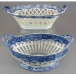 Two early nineteenth century blue and white transfer-printed chestnut baskets, c. 1800. To include a
