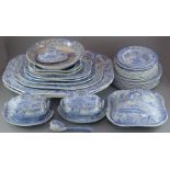 A comprehensive early nineteenth century blue and white transfer-printed Spode Castle pattern dinner