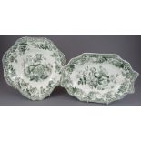 Two early nineteenth century green and white transfer-printed Spode British Flowers series dessert