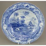 An early nineteenth century blue and white transfer-printed Spode Indian Sporting soup dish, c.