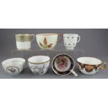 A collection of late eighteenth, early nineteenth century hand-painted porcelain cups, c. 1780-1870.