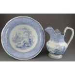 An early nineteenth century blue and white transfer-printed Godwin Marine pattern jug and bowl, c.