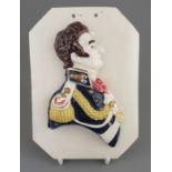 An early nineteenth century pearlware hand-coloured plaque depicting The Duke of Wellington, c.