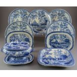 A group of early nineteenth century blue and white transfer-printed Tiber pattern dinner wares, some