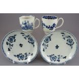 A group of late eighteenth century transfer-printed and hand-painted blue and white tea wares, c.