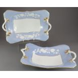 A pair of early nineteenth century Spode porcelain flower-embossed, blue ground dessert dishes